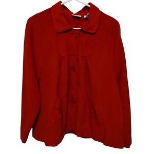 Kim Rogers Red Jacket Cropped Collared Buttons Pockets Flared Womens Extra Large